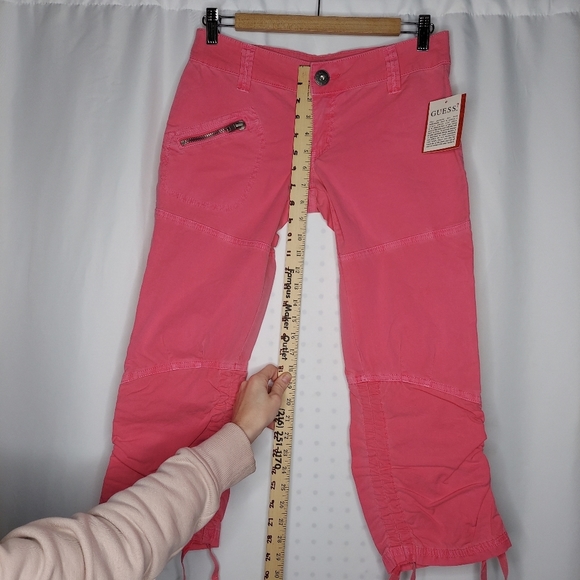 Guess Vtg Pants 27 Low Rise Crop Drawstring Ruched Pink Stretch Zip Pock… - Picture 10 of 10